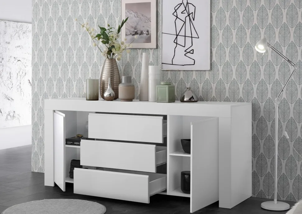 Madia 2 ante e 3 cassetti linea Clear in Bianco Opaco