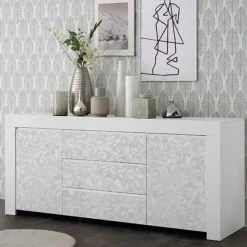 Madia 2 ante e 3 cassetti linea Clear Fancy in Bianco Opaco flower