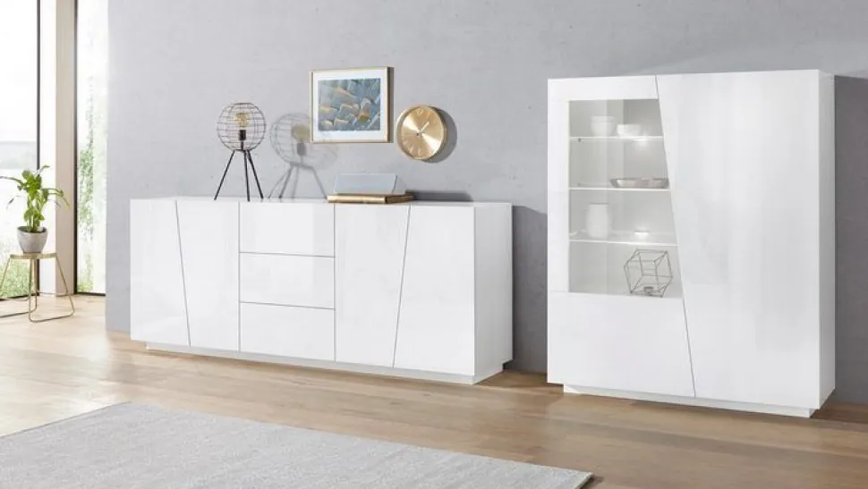 Madia 4 ante e 3 cassetti linea Virgola finitura Bianco Lucido