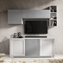 Madia 2 ante e 3 cassetti Mirea linea Prevaling finitura Argento e Bianco Frassino