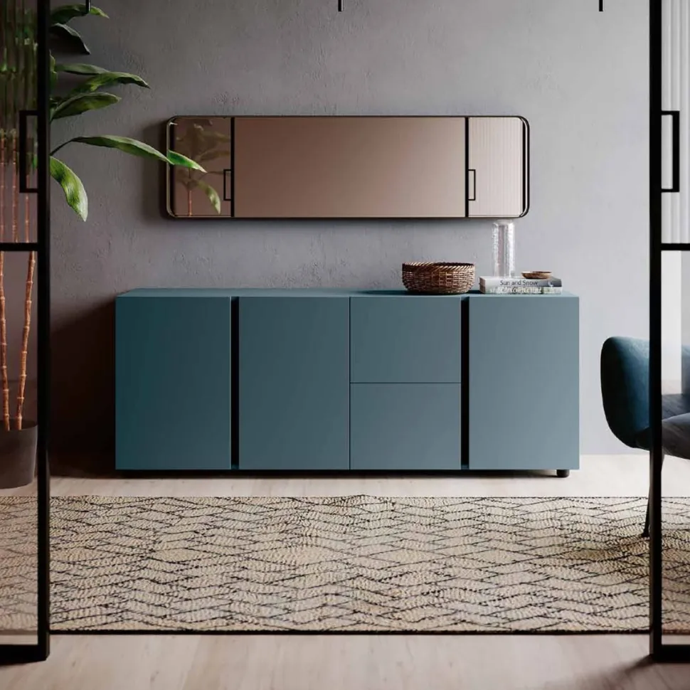 Madia 3 ante e 2 cassetti verde Agave con maniglia a gola disponibile in vari colori