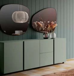 Madia 3 ante e 2 cassetti verde Agave con maniglia a gola disponibile in vari colori