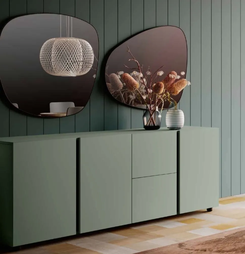 Madia 3 ante e 2 cassetti verde Agave con maniglia a gola disponibile in vari colori