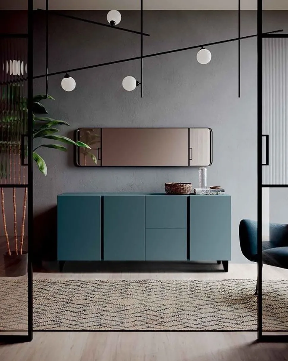 Madia 3 ante e 2 cassetti verde Agave con maniglia a gola disponibile in vari colori