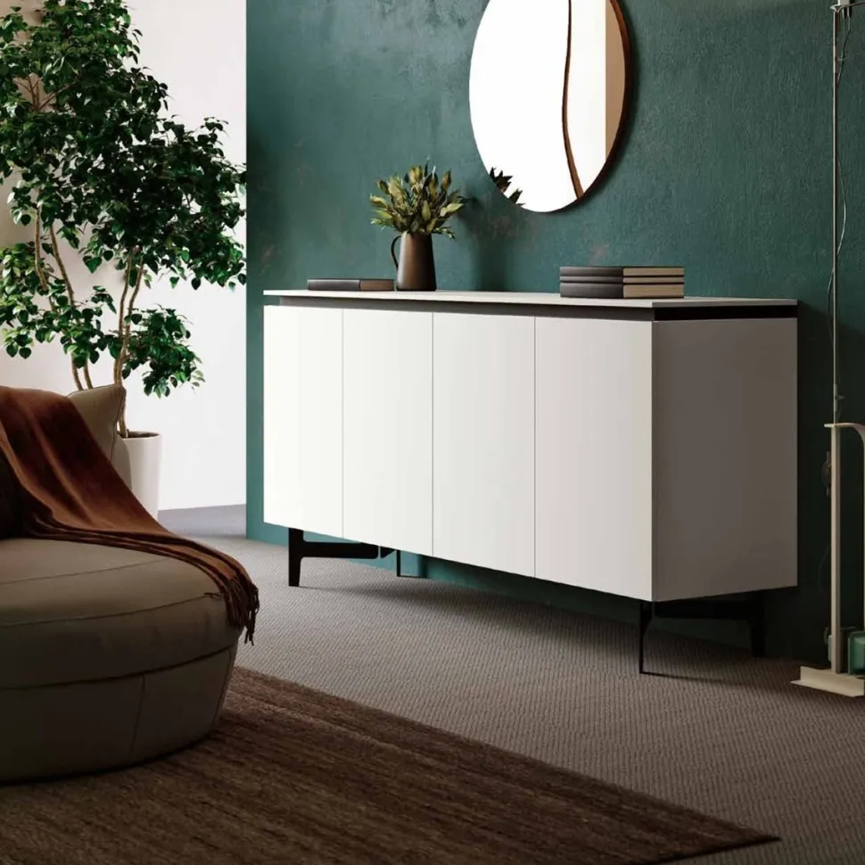 Madia 4 ante in Bianco Opaco con maniglie a gola moderna disponibile in vari colori