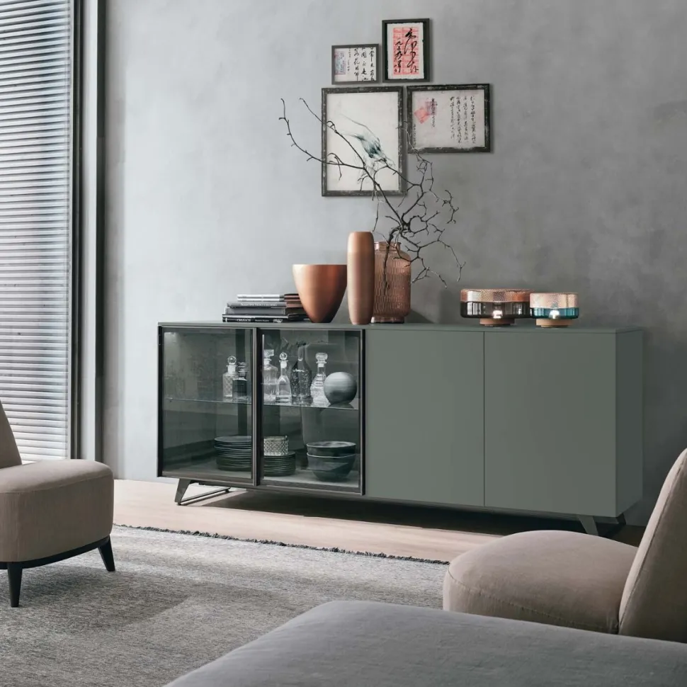 Madia 2 ante in legno e 2 in vetro Metropolis linea Nais disponibile in vari colori