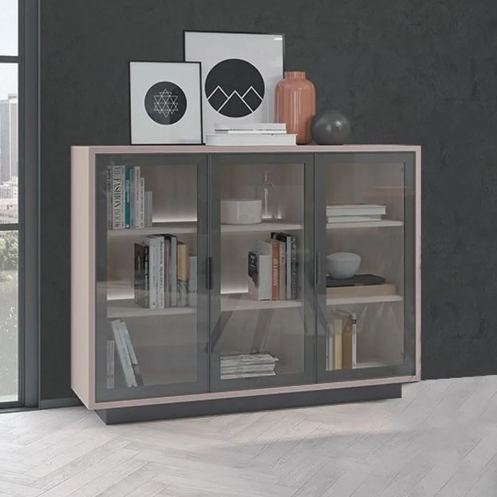 Madia 3 ante in vetro e telaio in alluminio disponibile in vari colori linea Cosmo