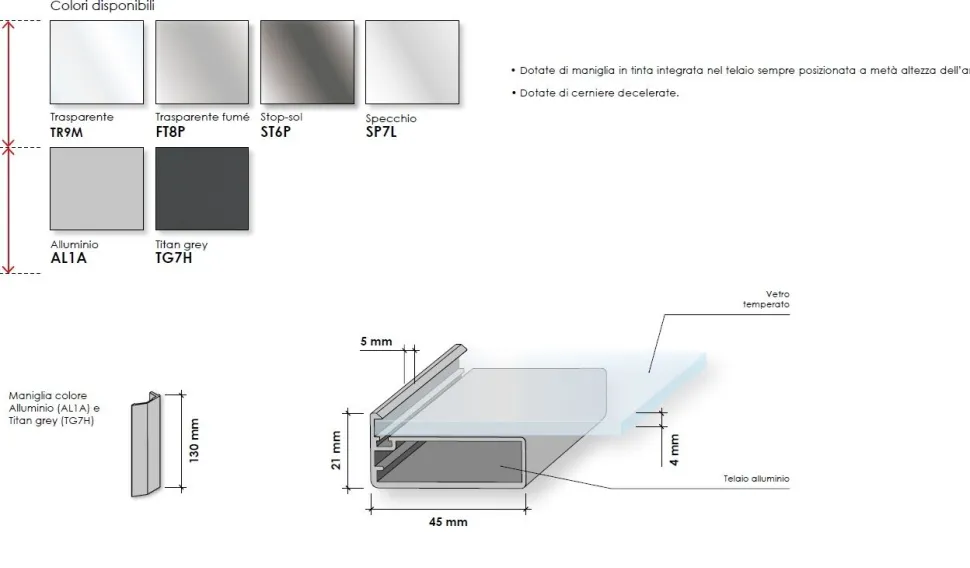 Madia 3 ante in vetro e telaio in alluminio disponibile in vari colori linea Cosmo
