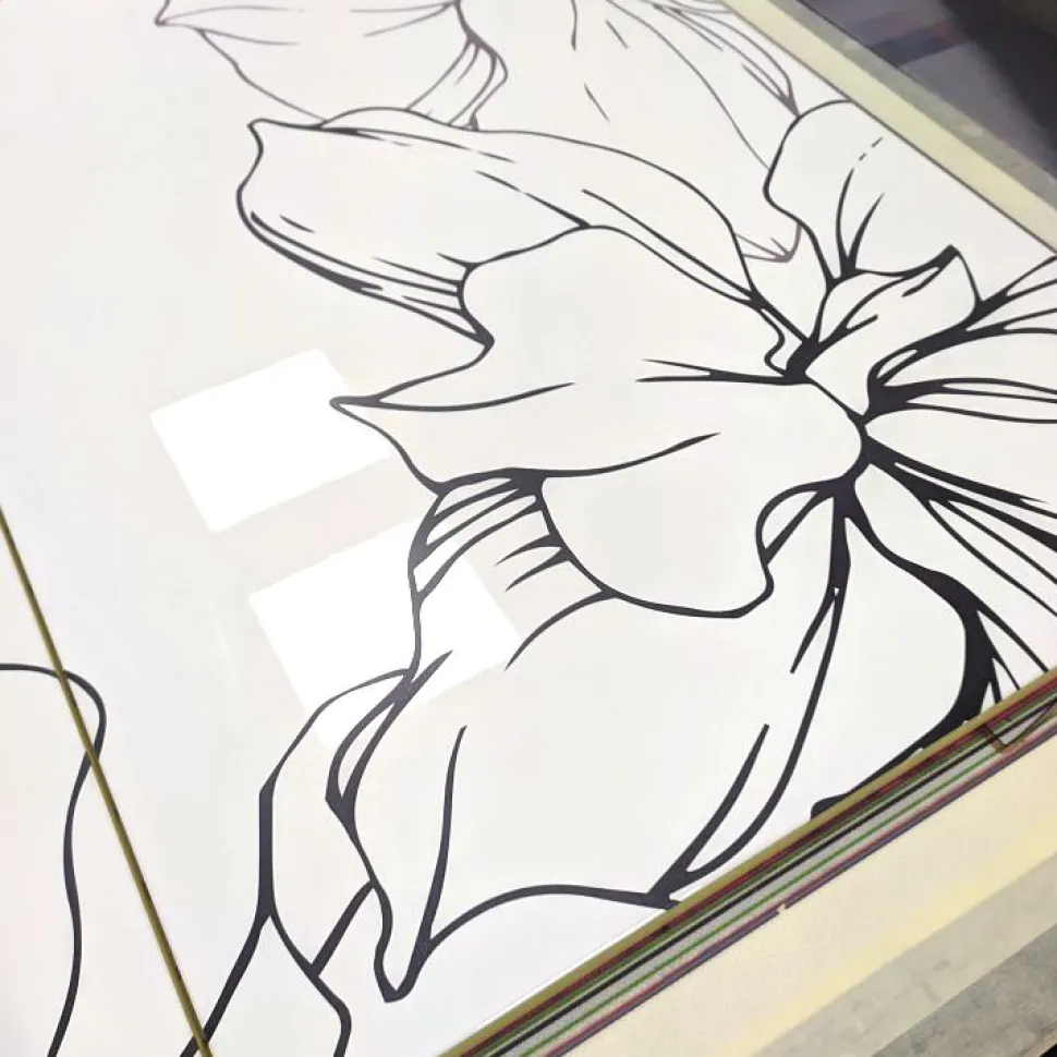Madia 3 ante Linea Fancy finitura Bianco lucido con Serigrafia floreale