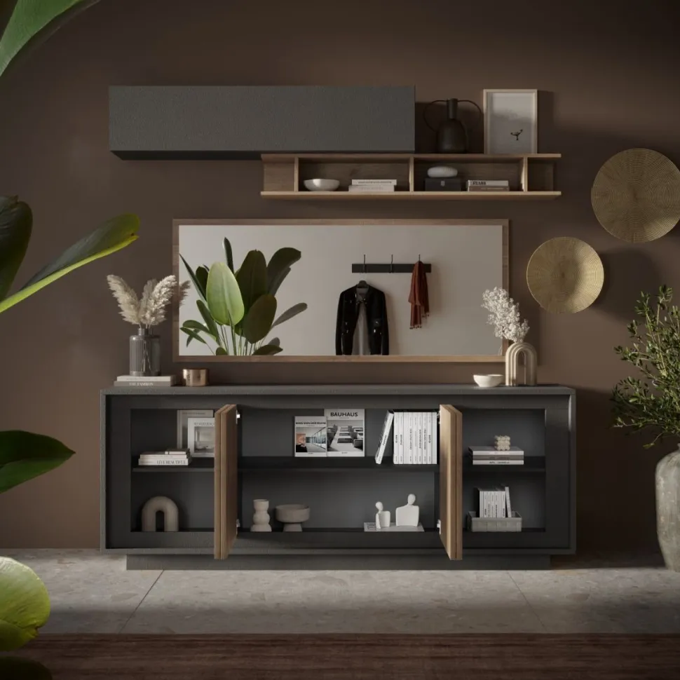 Madia 4 ante linea Natural in finitura Lava e Rovere Mercure
