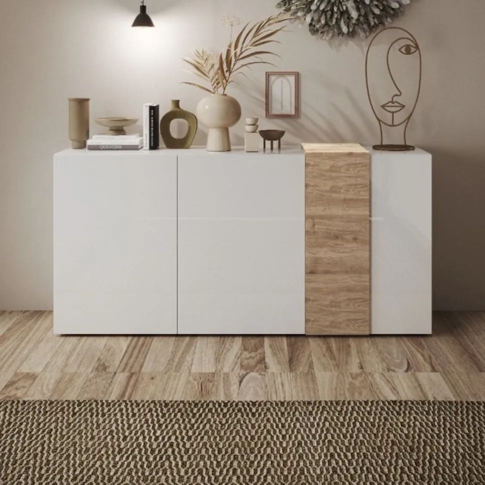 Madia 3 ante linea Olimpo finitura Bianco Lucido e Rovere Kadiz