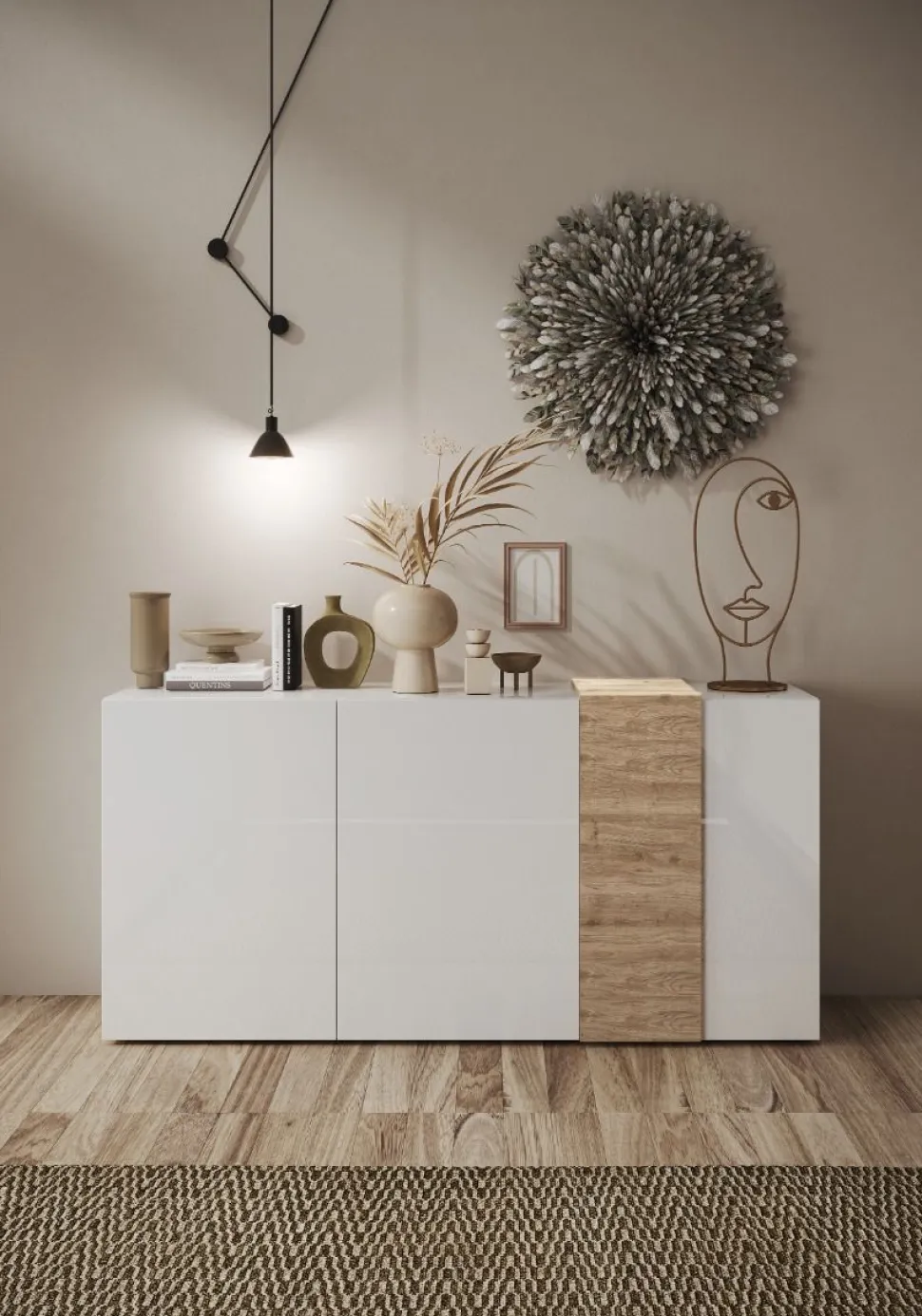 Madia 3 ante linea Olimpo finitura Bianco Lucido e Rovere Kadiz