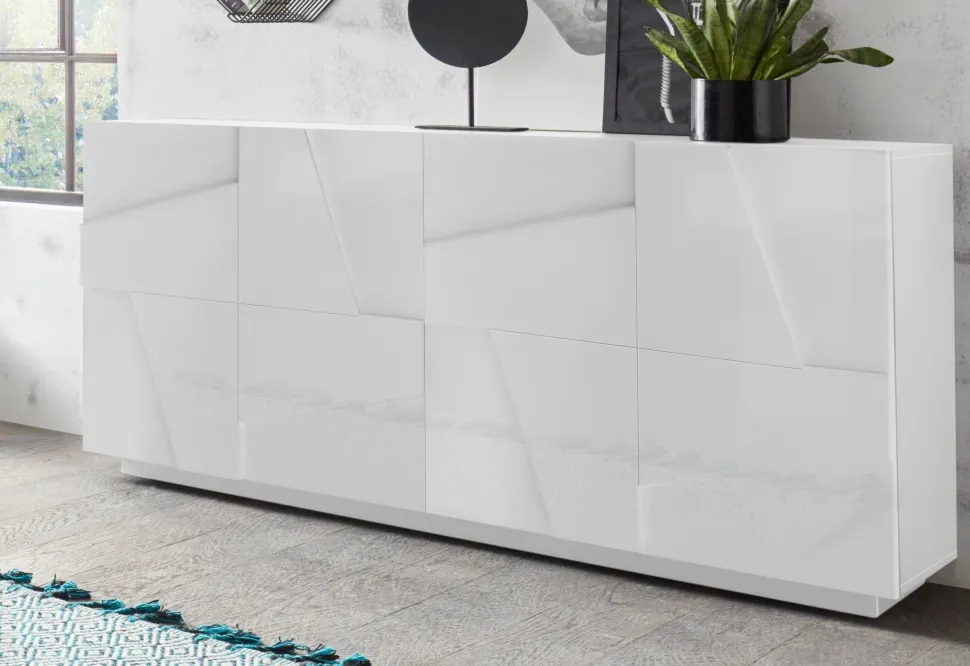 Madia 4 ante linea Rombo in finitura Bianco Lucido
