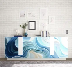 Madia 4 ante linea Sax in Bianco Lucido con grafica onde blu