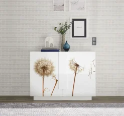 Madia 2 ante linea Sax in finitura Bianco Lucido con serigrafia floreale