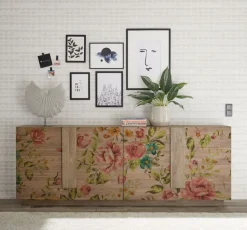 Madia 4 ante linea Sax in finitura Rovere Mercure con grafica floreale
