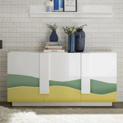 Madia 3 ante linea Sax in finitura Bianco Lucido con serigrafia
