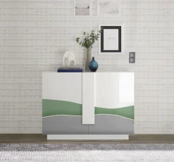 Madia 2 ante linea Sax in finitura Bianco Lucido con serigrafia