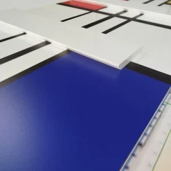 Madia 3 ante linea Sax in finitura Bianco Lucido con serigrafia Mondrian