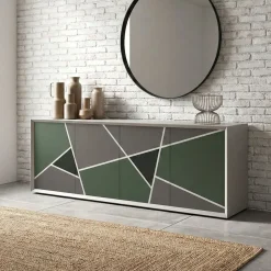 Madia 4 ante linea Tilt in finitura Bianco opaco con grafica geometrica