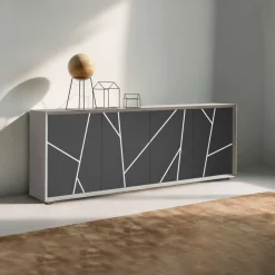 Madia 4 ante linea Tilt in finitura Bianco opaco e ante effetto materico pietra personalizzate
