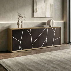 Madia 4 ante noce e marrone con grafica a righe Tilt