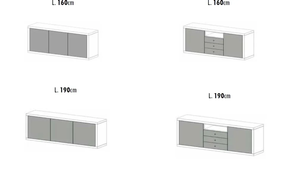 Madia 3 ante Pulp linea Contact disponibile in 2 versioni , 2 misure e 30 colori
