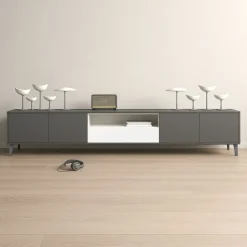Madia bassa moderna grigio titanio con piedini, con cassetto e vano centrale CLOE in 15 colorazioni Cloe, L 270cm