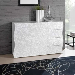 Madia bianco lucido 2 ante e 4 cassetti con serigrafia flower linea Mia