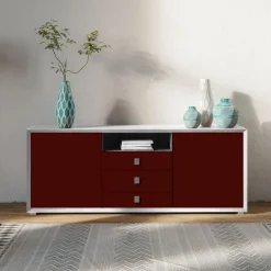 Madia Bianco opaco e Rosso Porpora 2 ante e 3 cassetti linea Tilt