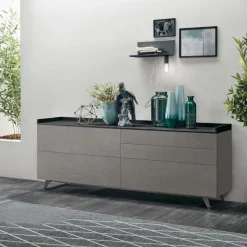 Madia 5 cassetti con top a vassoio e piedi in metallo linea Nais disponibile in vari colori