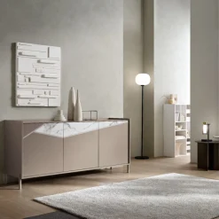 Madia di Design a 3 ante con inserto geometrico in vetro marmo senza maniglia Personalizzabile