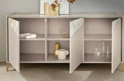 Madia di Design a 3 ante con inserto geometrico in vetro marmo senza maniglia Personalizzabile