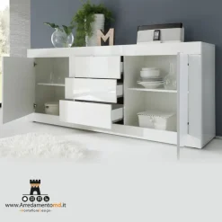 Madia finitura Bianco laccato lucido con 2 ante e 3 cassetti linea Basic