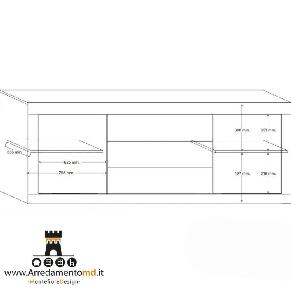 Madia linea Basic con 2 ante e 3 cassetti in finitura Bianco lucido e Beton