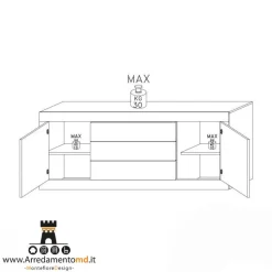 Madia linea Basic con 2 ante e 3 cassetti in finitura Bianco lucido e Beton