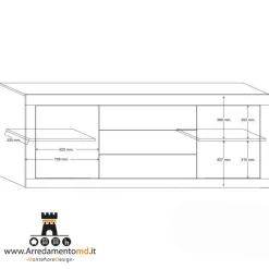 Madia linea Basic con 2 ante e 3 cassetti in finitura Bianco laccato lucido grafica PRISMA