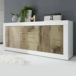 Madia linea Basic con 2 ante e 3 cassetti in finitura Bianco lucido e Pero