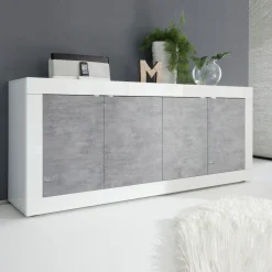 Madia linea Basic con 4 ante in finitura Bianco laccato lucido e Beton