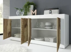 Madia linea Basic con 4 ante in finitura Bianco laccato lucido e Pero
