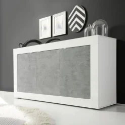 Madia linea Basic con 3 ante in finitura Bianco lucido e Beton
