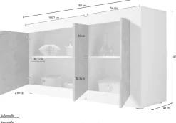 Madia linea Basic con 3 ante in finitura Bianco lucido e Beton
