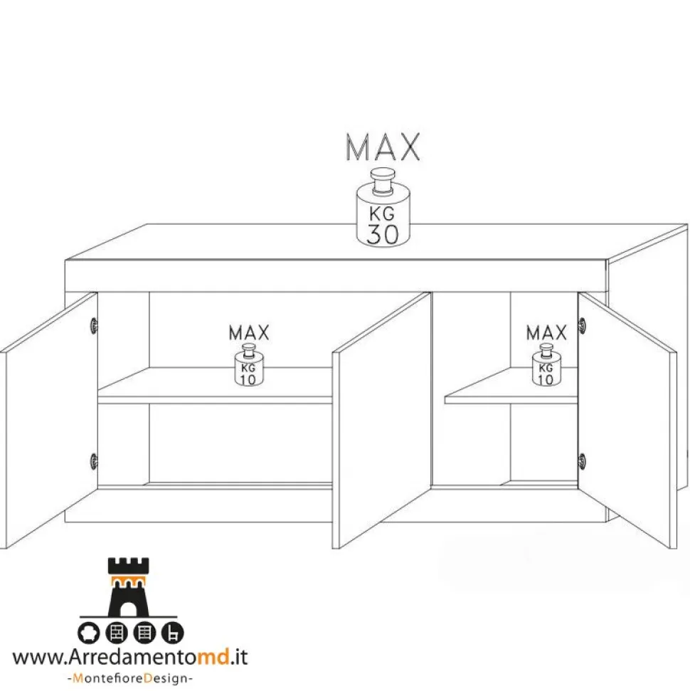 Madia linea Basic con 3 ante in finitura Bianco lucido e Beton