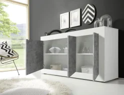 Madia linea Basic con 3 ante in finitura Bianco lucido e Beton