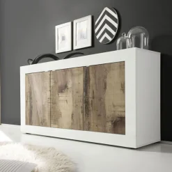 Madia linea Basic con 3 ante in finitura Bianco lucido e Pero