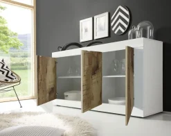 Madia linea Basic con 3 ante in finitura Bianco lucido e Pero
