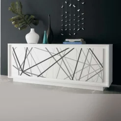 Madia linea Pure 4 ante in finitura Bianco laccato opaco con righe