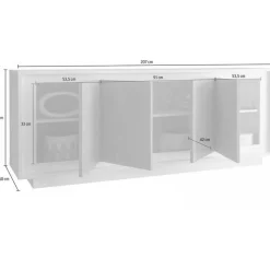 Madia linea Pure 4 ante in finitura Bianco laccato opaco con righe