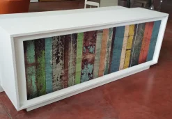 Madia linea Pure 4 ante in finitura Bianco laccato opaco serigrafata effetto legno wood