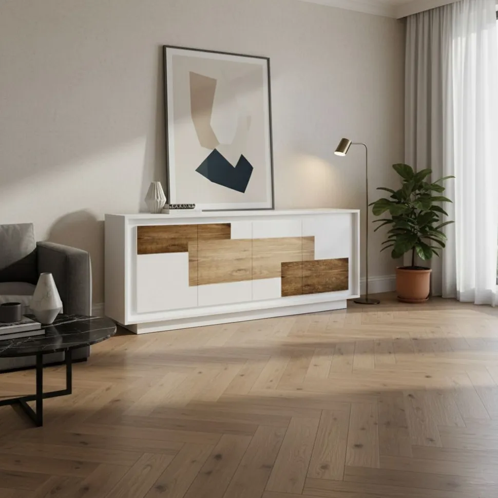 Madia linea Pure ver 3- 4 ante in finitura Bianco laccato opaco